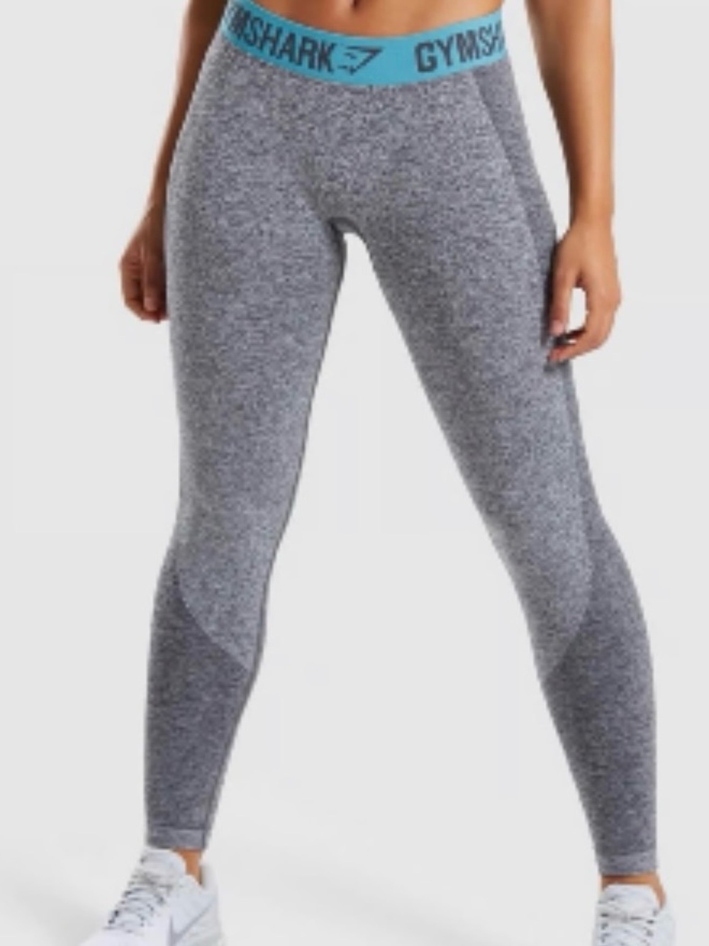Gymshark Grey Leggings with Teal Logo Waistband